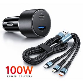   13023 02ACSET Chargeur rapide USB/USB-C + chargeur 3 en 1 avec différentes têtes de charge - 5A 100W 12-24V