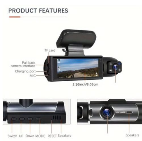 Dupla autós DVR videokamera, Full HD, 1080p felbontás