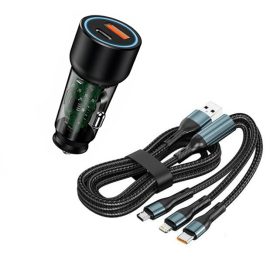   13030 07ACSET Chargeur rapide USB/USB-C + chargeur 3 en 1 avec différentes têtes de charge - 5A 20W 12-24V