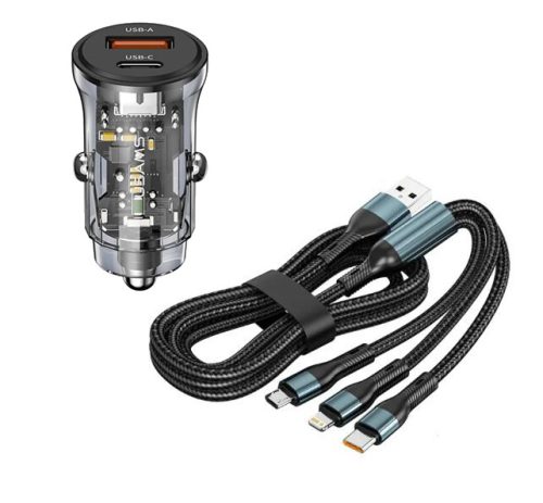 13030 07ACSET Chargeur rapide USB/USB-C + chargeur 3 en 1 avec différentes têtes de charge - 5A 20W 12-24V
