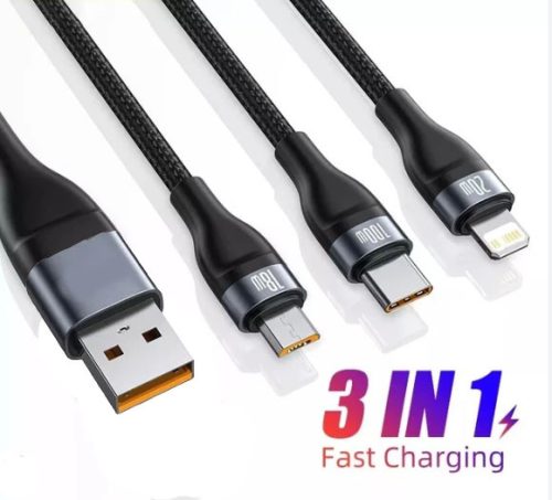 12095 Câble de charge rapide 6A-100W 3IN1 - Alliage d'aluminium