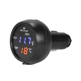   13207 Chargeur de voiture USB, avec voltmètre et thermomètre numérique LCD, connexion allume-cigare 12/24V