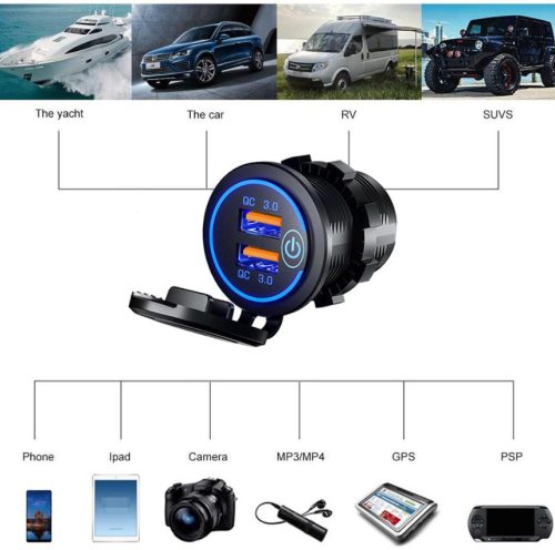 13214 Prise de chargement USB intégrée et étanche Quick Charge 3.0