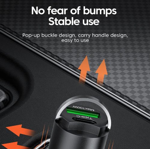  Autós gyorstöltő + 3in1 gyorstöltő kábel - 2 portos MAX 100W-os autós gyorstöltő adapter - 12/24V – USB-A + USB-C (PD/QC)