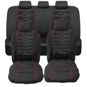   Pack de housses de siège universelles 9 pièces - Airbag - noir à lignes rouges