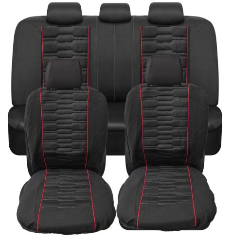 Pack de housses de siège universelles 9 pièces - Airbag - noir à lignes rouges