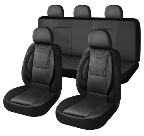 Jeu de housses de siège universelles 11 pièces - Airbag - Simili cuir noir