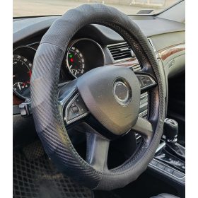 Couvre volant similicuir noir bi-matière Ø38cm