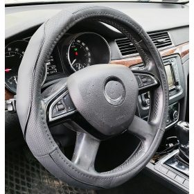 Couvre volant similicuir noir motif ligne noir Ø38cm