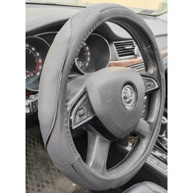 Couvre volant similicuir noir motif ligne noir Ø38cm