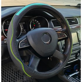   Couvre volant similicuir noir effet carbon et motif ligne verts Ø38cm