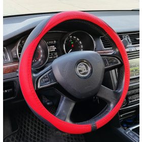 Couvre volant similicuir noir effet bande rouge Ø38cm