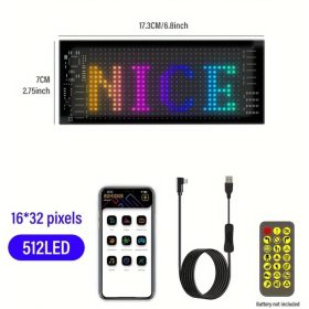   Panneau LED Matrix Pixel, contrôle Bluetooth, Programmable par application, 16x32 LED, 7x17cm, étanche