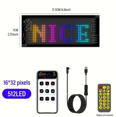 Panneau LED Matrix Pixel, contrôle Bluetooth, Programmable par application, 16x32 LED, 7x17cm, étanche