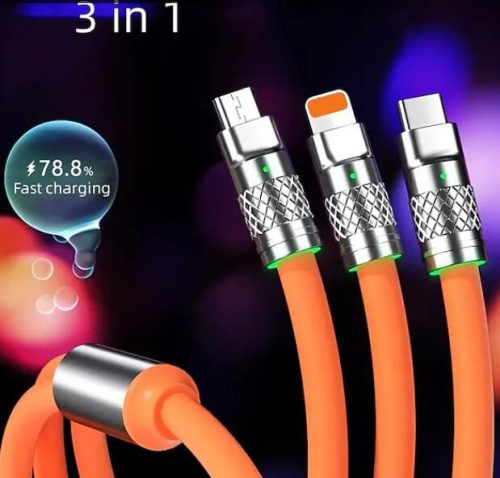 Câble de données de charge rapide en silicone 3 en 1 - 6A 12-24V 12OW