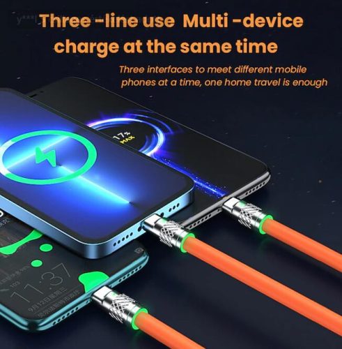Câble de données de charge rapide en silicone 3 en 1 - 6A 12-24V 12OW