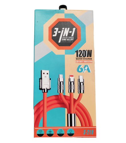 Câble de données de charge rapide en silicone 3 en 1 - 6A 12-24V 12OW