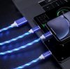 Câble de chargement 3en1 Micro USB + Type C + Apple LIGHTNING LED - de couleur bleue