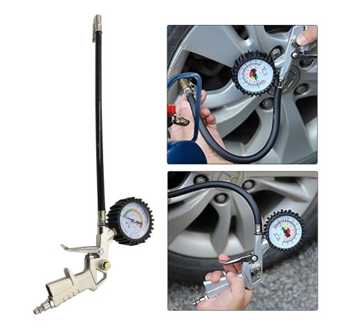  Gumiabroncs-légkompresszor, nyomáspontossággal, 30 cm-es flexibilis tömlővel