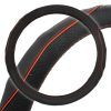 Couvre volant en cuir noir avec motif surpiqûres et lignes oranges Ø38cm