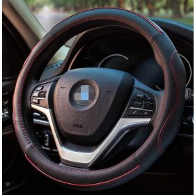   Couvre volant en cuir noir avec motif surpiqûres et lignes oranges Ø38cm