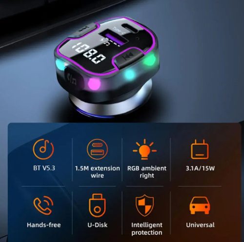 Haut-parleur Bluetooth C49 5.3+EDR RGB - FM/Émetteur - 12/24V