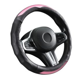 Couvre volant en cuir effet Carbon noir/rose Ø38cm