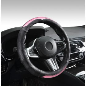 Couvre volant en cuir effet Carbon noir/rose Ø38cm