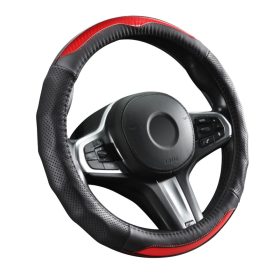 Couvre volant en cuir effet carbon noir/rouge Ø38cm