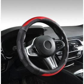 Couvre volant en cuir effet carbon noir/rouge Ø38cm