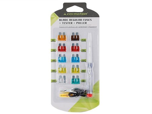 Fusibles à lame UNI, 10 pcs + voltmètre 6-24V + pince