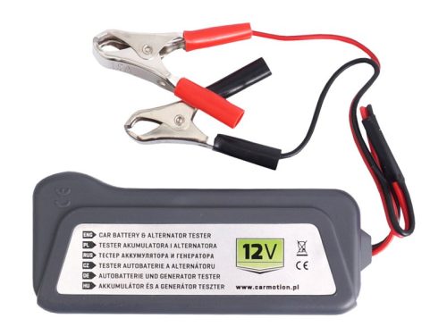 12 V-os akkumulátor- és generátorteszter krokodilcsipeszekkel
