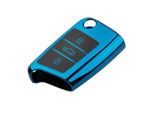 Étui à clés de voiture VW SEAT SKODA bleu chrome  