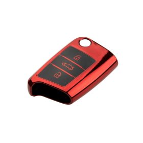 Étui pour clé de voiture VW SEAT SKODA rouge chrome  