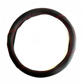 Bőrhatású kormányvédő piros varrással 38cm