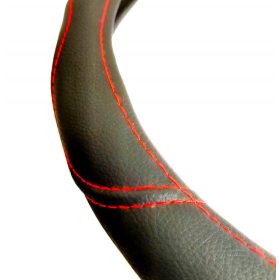 Bőrhatású kormányvédő piros varrással 38cm