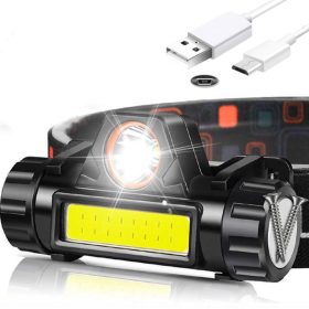   27112 Lampe Frontale USB L-T21 - Lampe LED COB puissante 4 fonctions