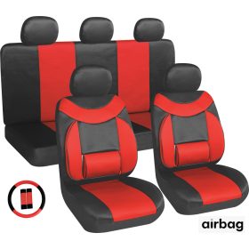   Ensemble de housses de siège universelles 11 pièces avec inscription "Autotop" noir rouge 