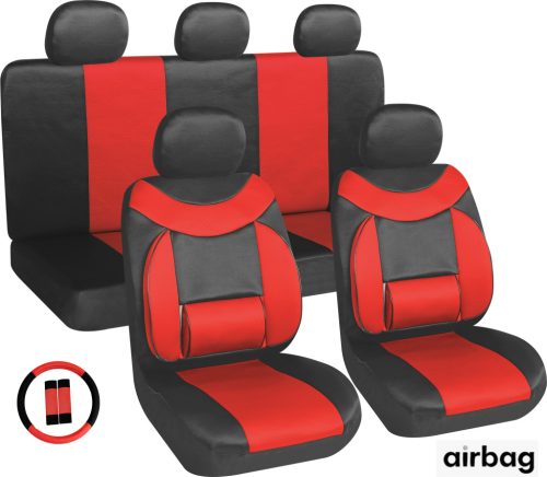 Ensemble de housses de siège universelles 11 pièces avec inscription "Autotop" noir rouge 